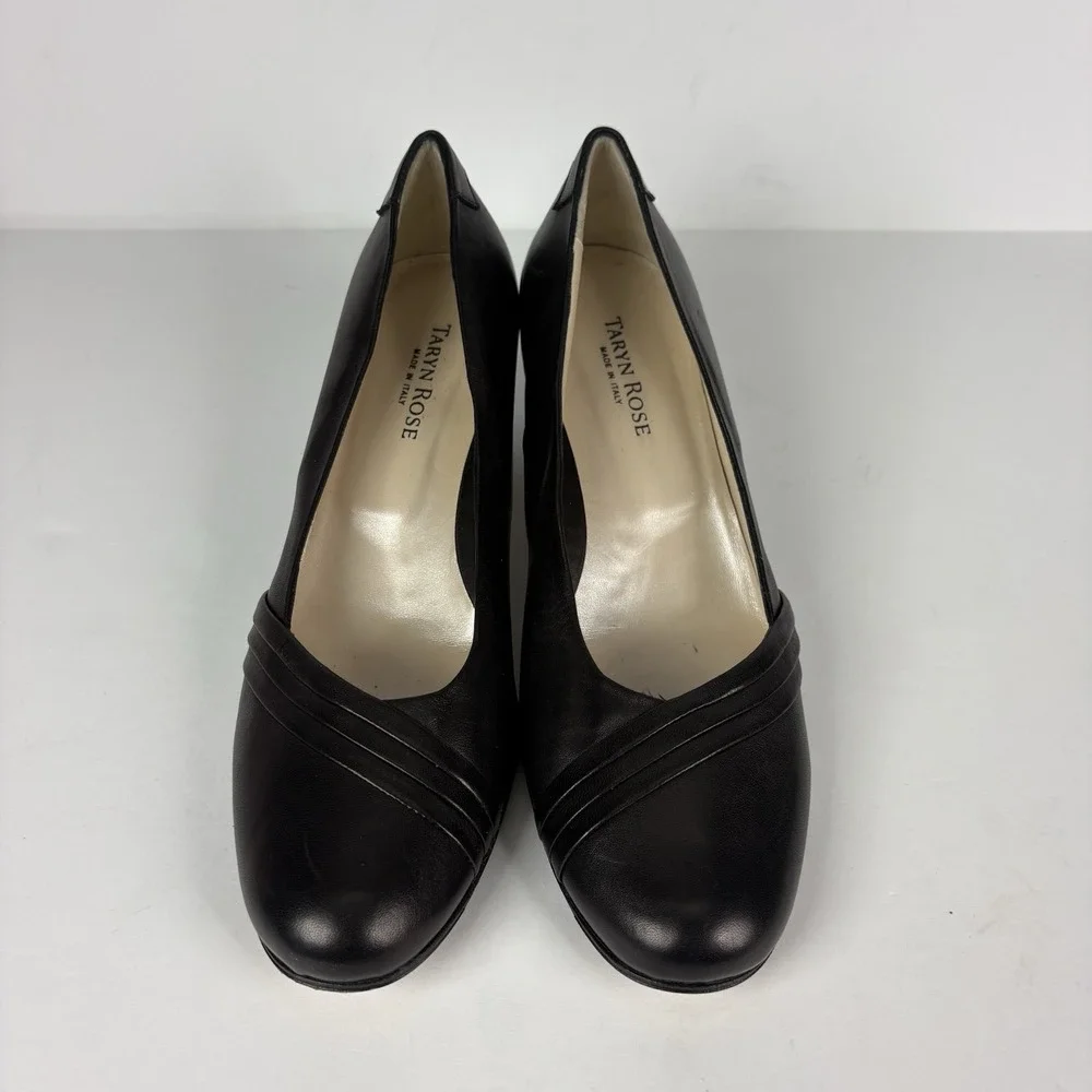 TARYN ROSE Size 8 Black Brocade Wedge Peep Toe Heels Shoes 38.5 Eur